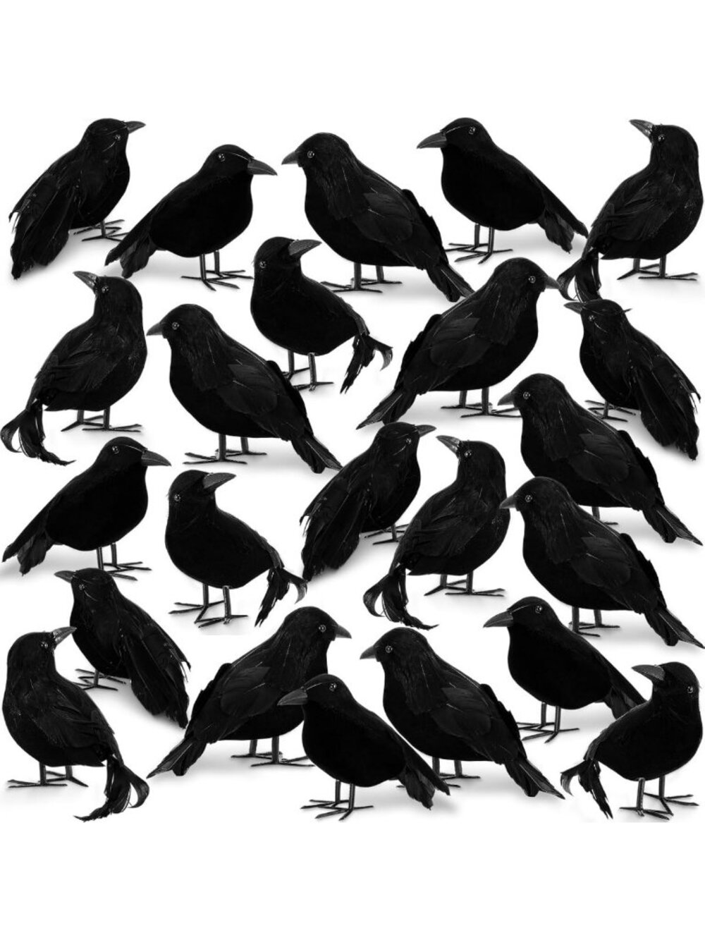 Realistic Black Fake Crows - 24 Pcs Raven Birds for Halloween Decor & Party